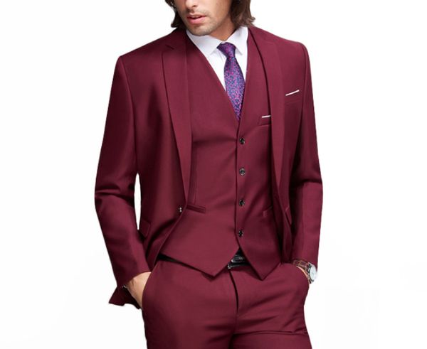 

mens wine red 3 piece suit slim fit notch lapel groom formal business tuxedos wedding men suit one button prom casual blazer, White;black