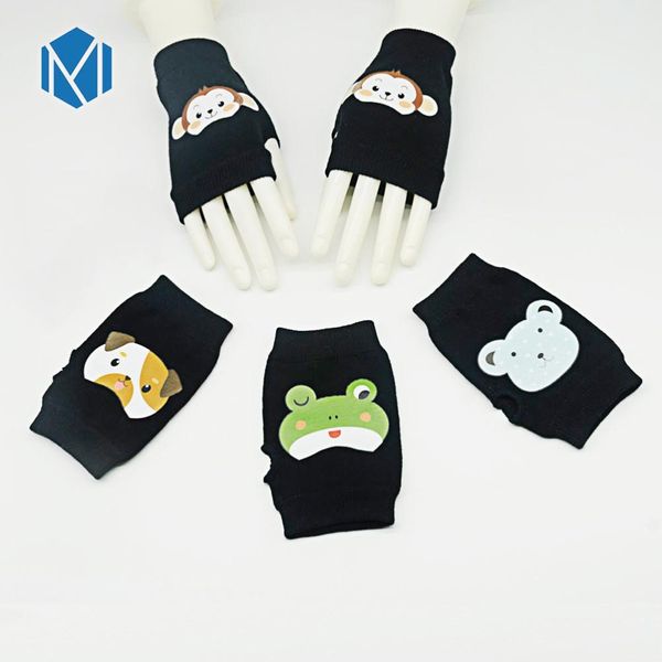 

miya mona lovely cartoon pattern cotton winter gloves warm knitted wrist mittens student keyboard half finger fingerless gloves, Blue;gray