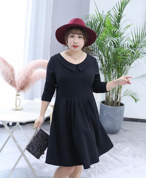 

minsunda plus size winter peter pan coloar flare dress female black long sleeve fit a line dress women elegant short, White;black