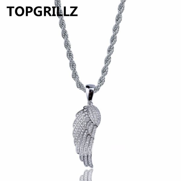 TOPGRILLZ хип-хоп Крылья Ангела кулон ожерелье медь золото / серебро цвет гальваническим обледенелым из микро проложили CZ женщин ювелирные изделия три цепи