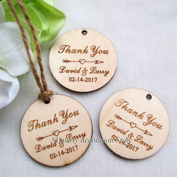 

100pc personalized engraved "thank you" wedding tags round circle wooden hang tags rustic wedding bridal shower favors tag 39mm