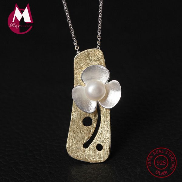 

real 925 sterling silver necklaces & pendant for women hollow branch flower natural pearl pendant on the neck fine jewelry yn48