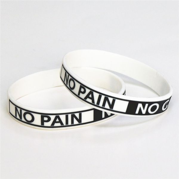 

1pc fashion white customized silicone wristband motto no pain no gain sports racelets & bangles gift sh073, Golden;silver