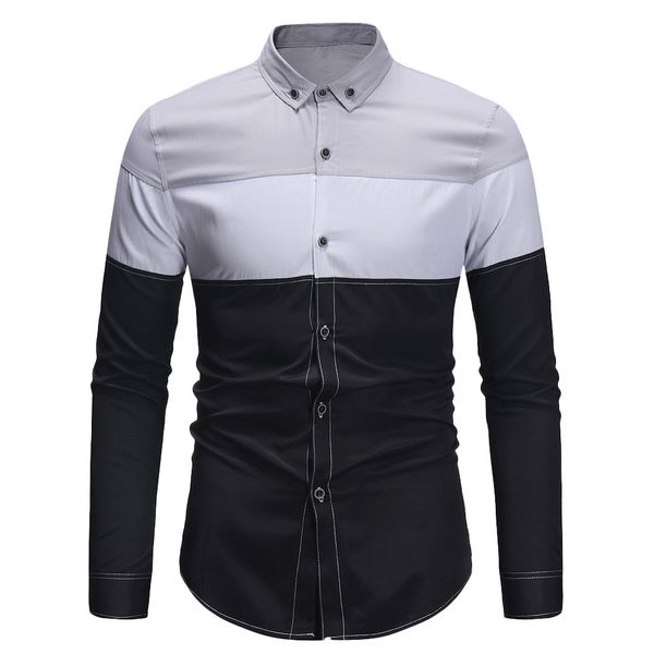 

new brand business slim fit men long sleeve shirt men clothing patchwork cotton social slim shirt chemise homme w84jk, White;black