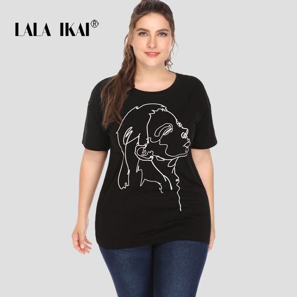 

lalaikai plus size xl 2xl 3xl 4xl 5xl black character printed tshirt woemn loose short sleeve casual o-neck lady swa1985-47, White