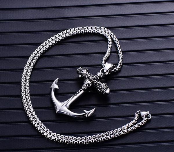 free shipping Europe and the United States stainless steel anchor pendant retro personality titanium steel jewelry pirate ship men's necklac
