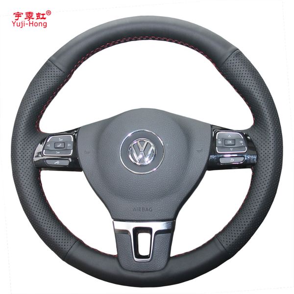 Yuji-Hong Custodia per volante in pelle artificiale per auto per Volkswagen VW CC Golf 6 Tiguan Passat Touran Copertura cucita a mano