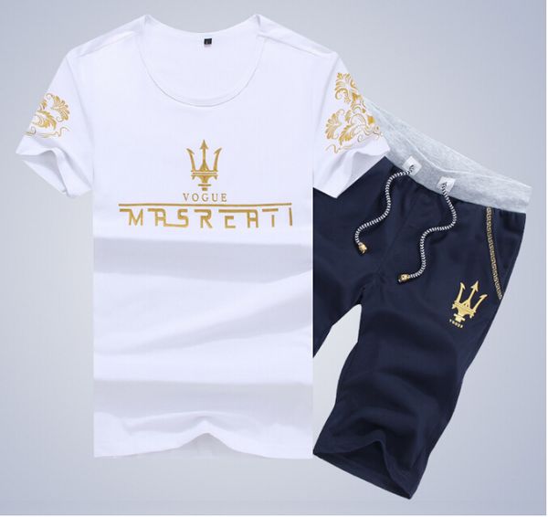 

new arrived summer mens t-shirts sport suit men plus size short sleeve o-neck printing t-shirt + shorts sets mens sportswear -6xl, Gray