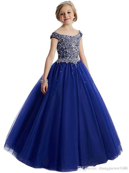 Pescoço Lace Frisado Flor Menina Vestidos Lace Up Vintage Tule Pequeno Meninas Pageant Aniversões De Aniversário