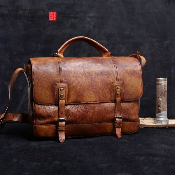 

aetoo the first layer of leather cowhide shoulder bag retro messenger bag postman briefcase business casual leather men's