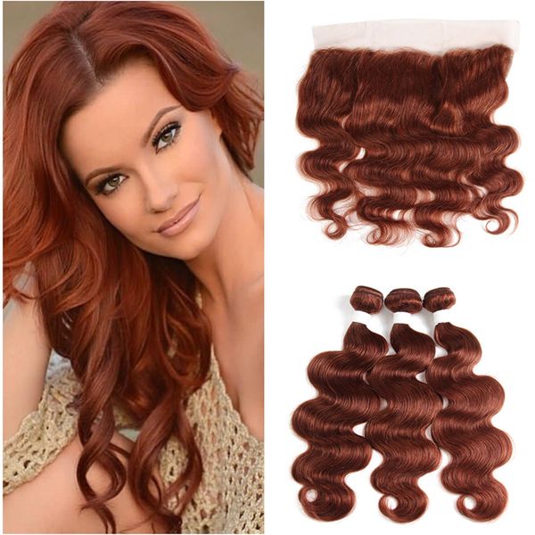 2020 Reddish Brown Peruvian Human Hair Weave Bundles With Lace