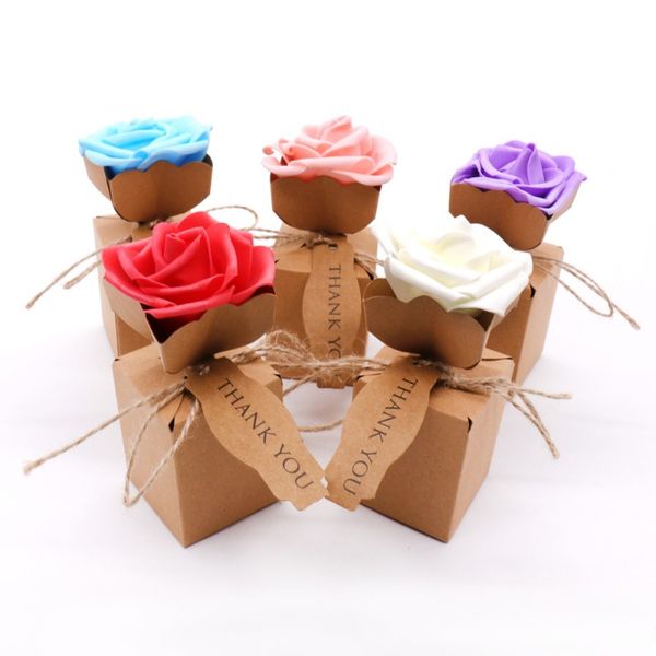 Yaratıcı Kraft DIY Vintage kağıt Şeker Kutuları Hediye Çantası ile gül Çiçek Çikolata Ambalaj Parti Düğün Dekorasyon Iyilik