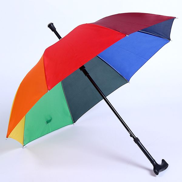 

New rainbow color walking tick umbrella multi function anti kid elderly umbrella outdoor mountaineering automatic umbrella cu tom logo