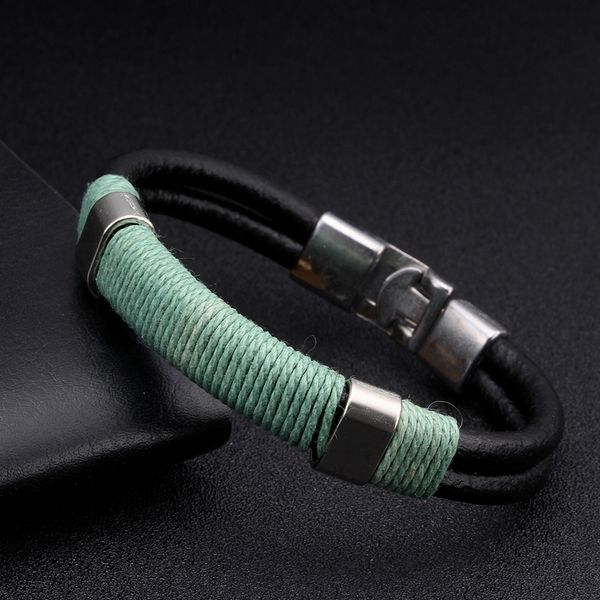 

diy trendy braided chain link leather bracelets men women jewelry outdoor sporty rope bandage hook charm bracelets, Black