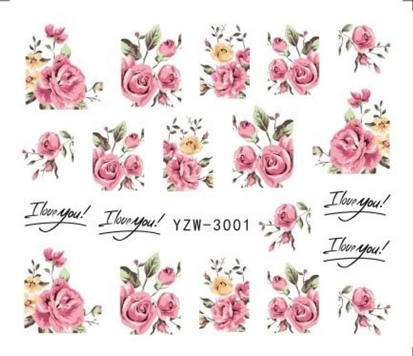 

1 sheets 2018 diy designer water transfer tips nail art pink rose flower sticker decals women beauty wedding nails, Black