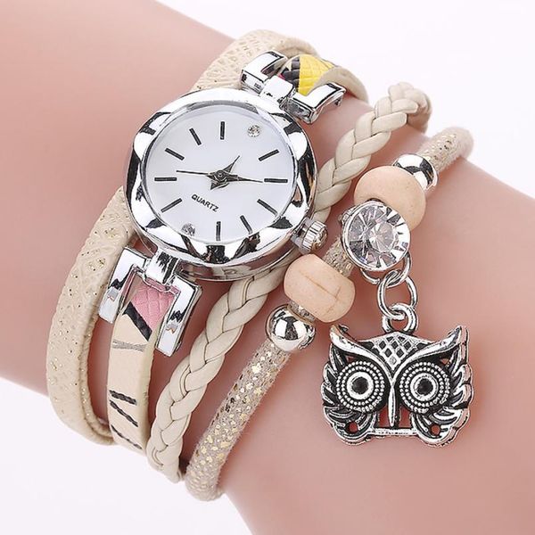 

fashion women girls clock analog quartz owl pendant ladies dress bracelet watches creative quartz clock luxury watch hk&45, Slivery;brown