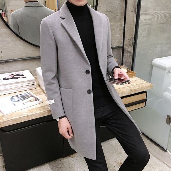 

2017 high-quality new fashion men's autumn and winter coat korean men long windbreaker tide men's coat costumes, Black