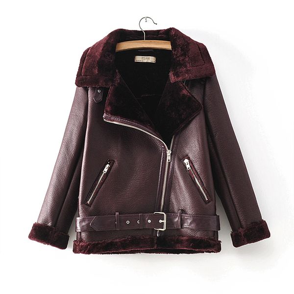 

2018 new fashion women winter faux sheepskin fur coats lady warm zippers high street motorcycle turn-down collar jackets black