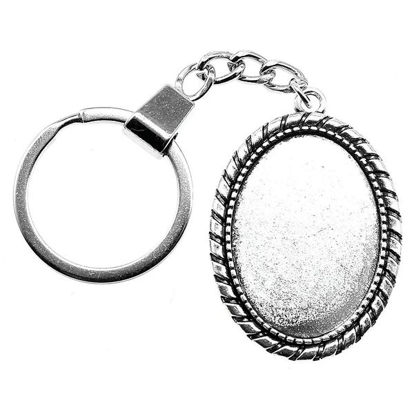 

6 pieces key chain women key rings fashion keychains for men simple single side inner size 25x35mm oval cabochon cameo base tray bezel blank, Slivery;golden