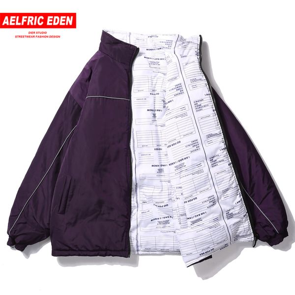 

aelfric eden reversible men jackets thick parkas streetwear 2018 winter harajuku hip hop warm jacket windbreaker outwear kj141, Black