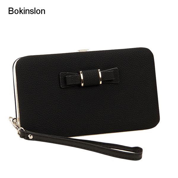 

bokinslon girls brand purse popular practical ladies hand wallet pu leather bowknot woman long section wallet, Red;black