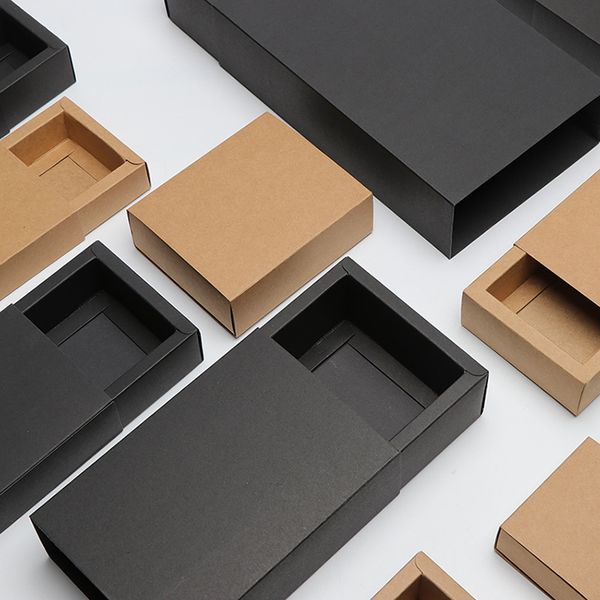

drawer type kraft paper gift box black brown color blank box easy assembly packing box for wedding cookies chocolat gift packaging