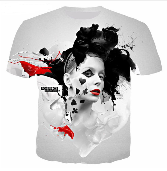 

wholesale-fashion mens/womens summer style grim ghost joker girl funny 3d print casual t-shirt dxr00269, White;black