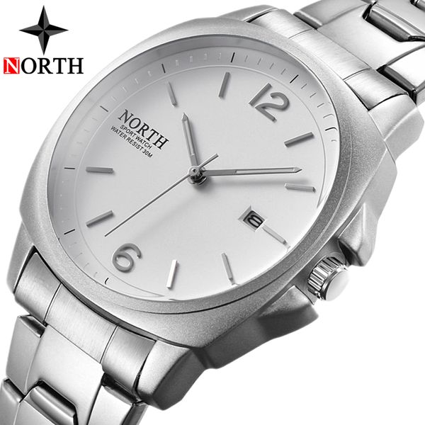 

relogio masculino north watch men fashion sport quartz clock mens watches full steel analog date watch, Slivery;brown