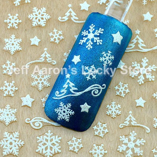 

5 sheets christmas 3d glitter nail art stickers winter manicure nails decals foil decorations tool snowflake design tl22, Black
