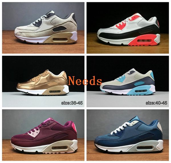 

2018 new colorways mens running shoes cushion 90 90s trainers for women men black wine red khaki infrared blue gold breathable sports shoes