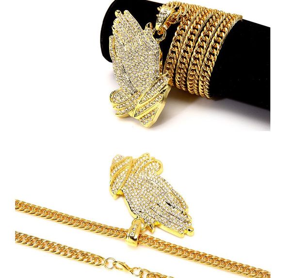 

praying hands jewelry pendant necklace diamond brother gift 18k gold plated stainless steel men chain perfect gift necklace accessories, Silver