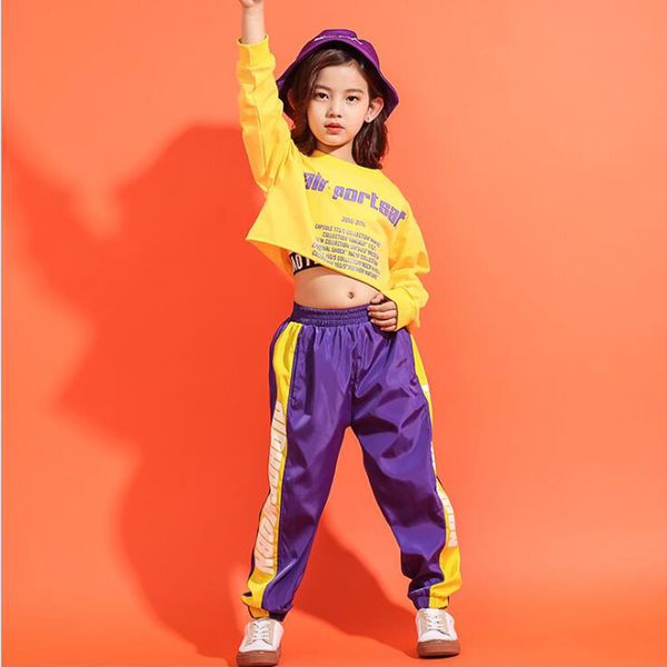 

kid yellow sweatshirt shirt jogger pants hip hop clothes suits jazz stage dance costume girls boys ballroom dancing wear outfits, Black;red