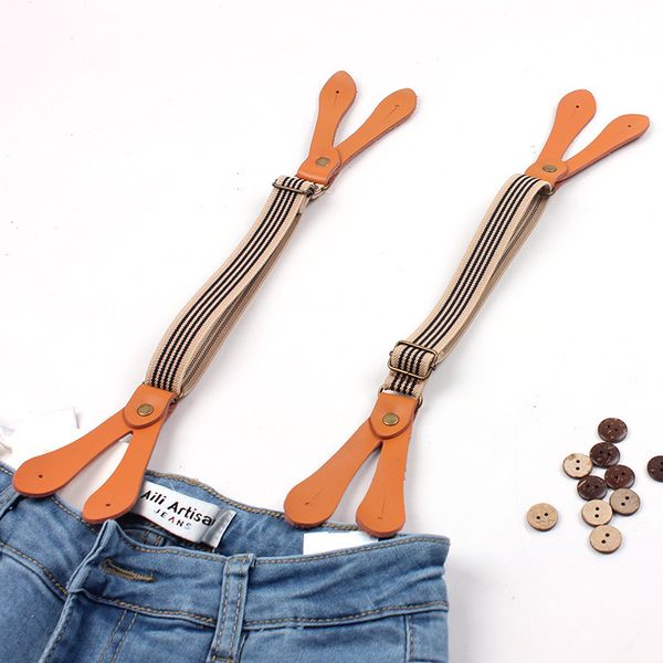 

8 buttons design women striped suspenders men no cross elastic straps for trousers jeans girls short braces skirt accessories, Black;white