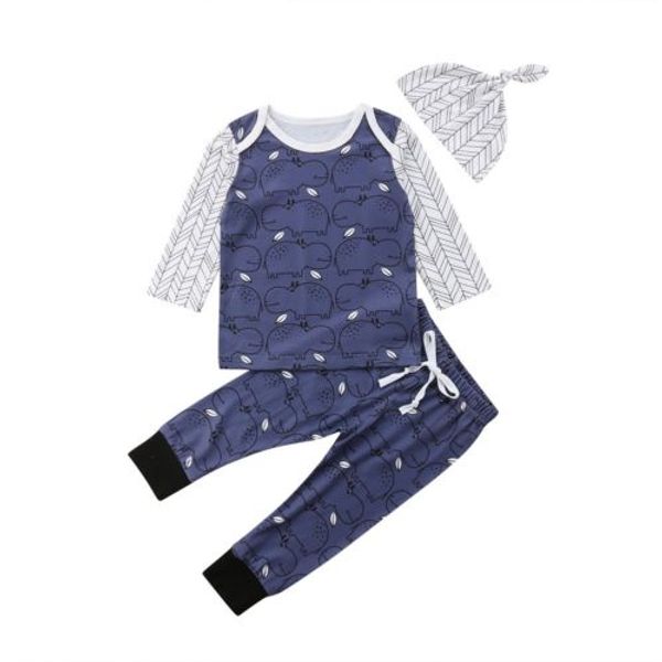 

3pcs casual newborn infant baby girl long sleeve cotton animals hippo outfits clothes set t-shirt +pants leggings, White