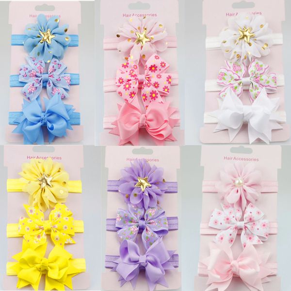 

3pcs/set baby girl headbands elastic bowknot hair band turban kids skinny stretchy flower hairband baby hair accessories, Slivery;white