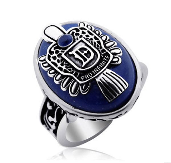 

classic vampire rings for men jewelry blue crystal ancient silver anti-daylight the vampire diaries vintage elena punk ring for men, Golden;silver