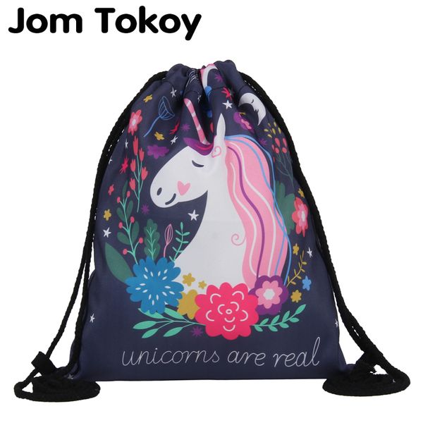 

jom tokoy fashion drawstring bag 3d printing unicorn feminina drawstring backpack women daily casual girl's knapsack