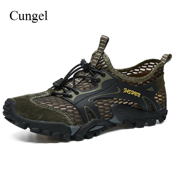 

cungel outdoor men hiking shoes summer elastic band breathable mesh shoes fast dry anti-skid trekking