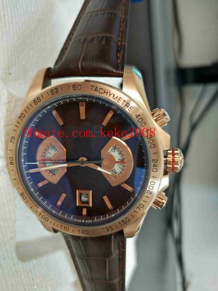 

luxury wrist watch cav514c.fc8171 43mm carrera 18k rose gold leather bands strap vk quartz chronograph working mens watches, Slivery;brown
