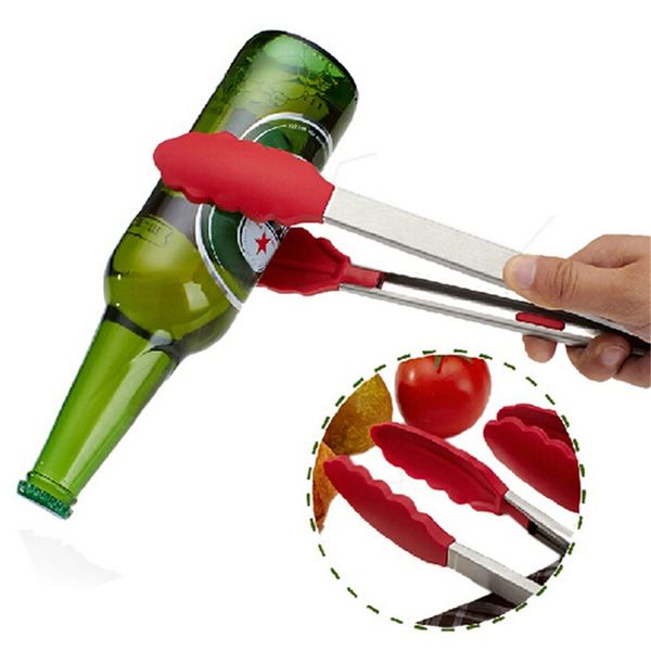 

27cm safe stainless steel plastic kitchen tongs bbq clip salad bread serving tongs wholesale random color