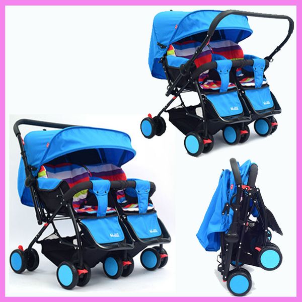 

twins baby stroller 2 in 1 can sit lie two-way push reverse handle kinderwagen double stroller for twins folding umbrella pram