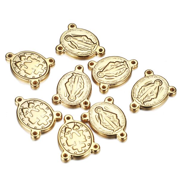 

50pcs/lot silver/gold color stainless steel Jesus charms connectors for jewelry catholic rosary centerpiece oval pendant for DIY Parts