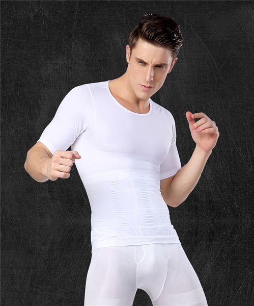 

new fitness compression shirt men bodybuilding t shirt crossfit shirts male waist corsets men clothes lose weight, Black;brown