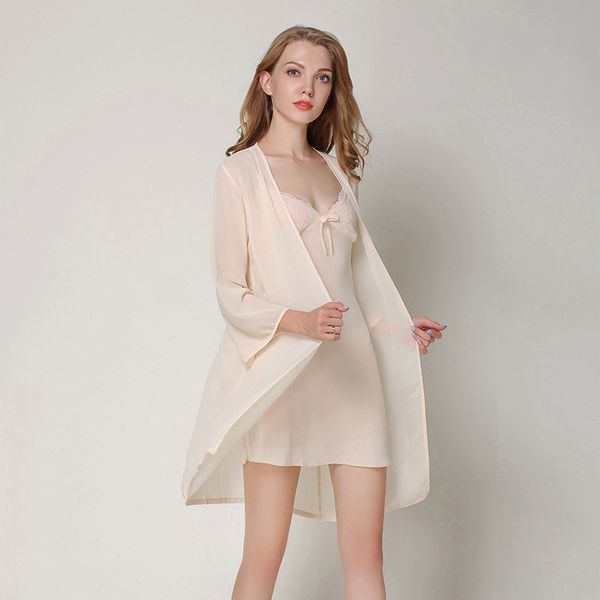 

see-through 2 pcs lingerie nightdress women silk pajamas set satin robe female night dress skirt nightgown sleepwear, Black;red