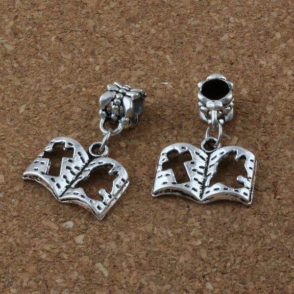 

MIC . 100pcs/lot Dangle Antiqued Silver Alloy Cross Book Charm Big Hole Bead Fit Charm Bracelet Jewelry 17x 26mm A-180a