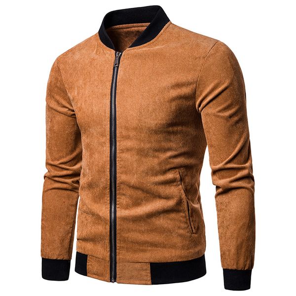 

ief.g.s winter coat men zipper jackets for men corduroy stripe slim fit outwear clothes bomber jacket windbreaker streetwear, Black;brown