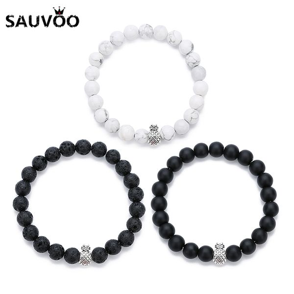 

sauvoo black lava stone crystal beads bracelets bangles natural stones charms bracelet for men women couple jewelry