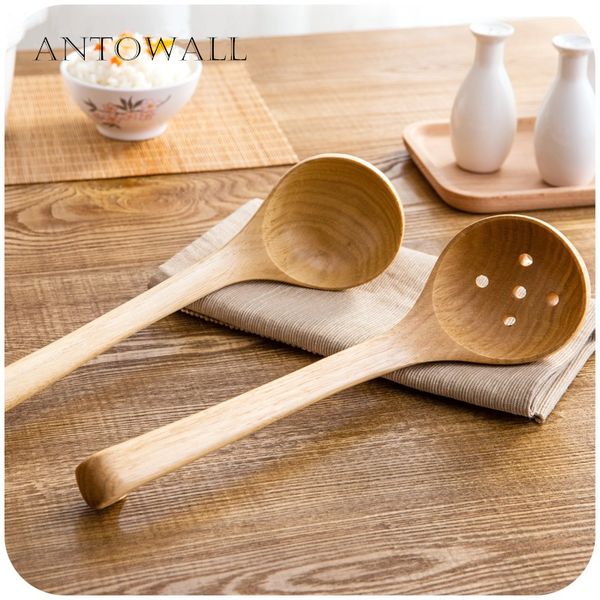 

antowall natural wood large ladle japanese style long handle wooden porridge scoop kitchen tools spoon big with hook