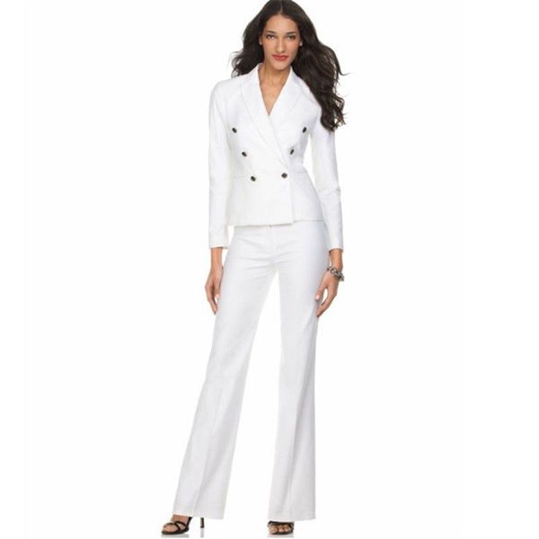 New White Womens Suits Double Breasted Girls Evening Business Pants Suits Female Trouser B160