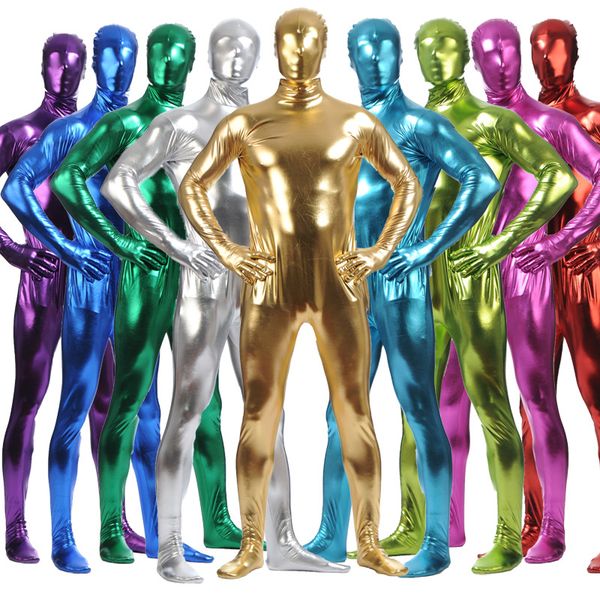 

men lycra catsuit spandex shiny metallic zentai suit full body nylon second skin cosplay costume kid bodysuit tights, Black